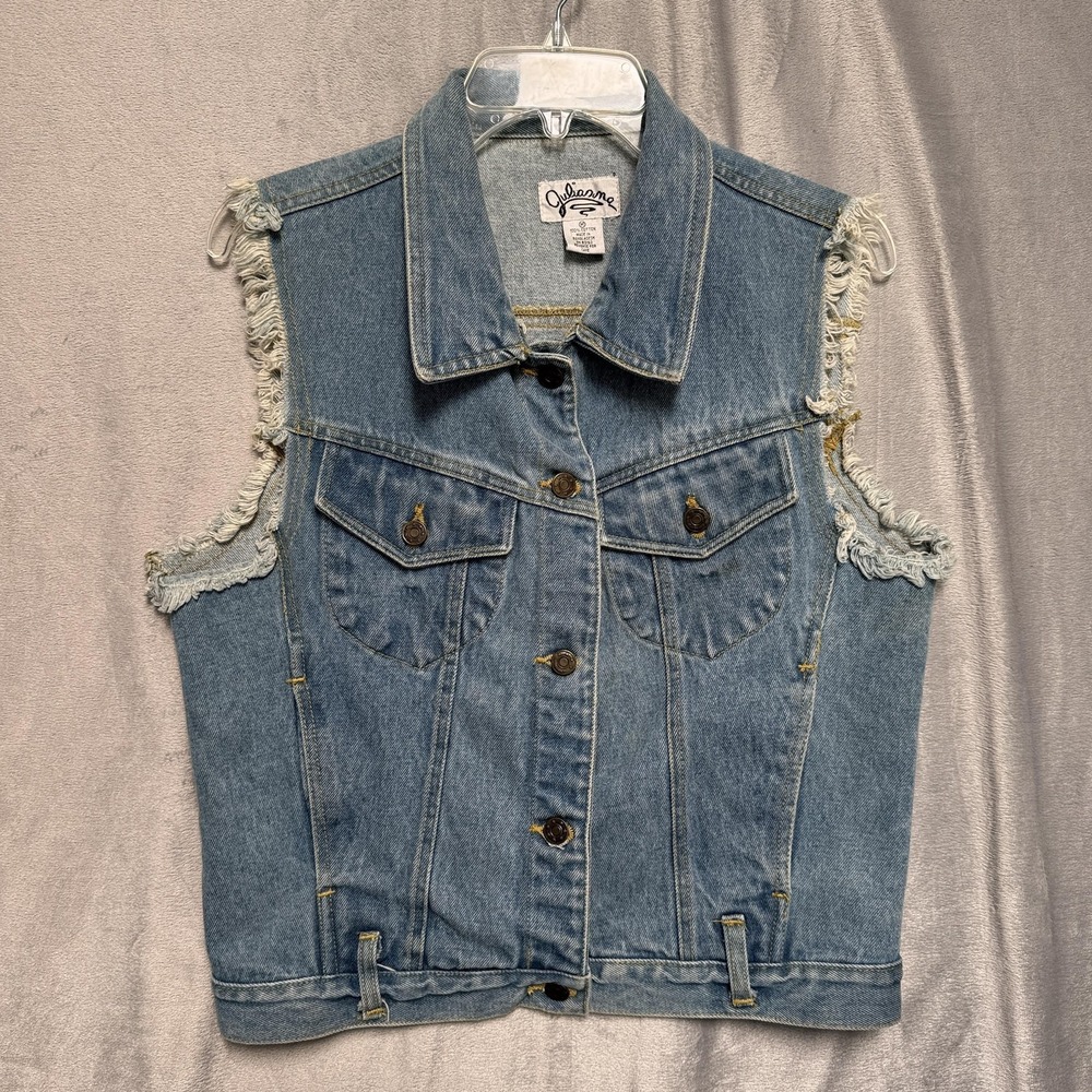 Julianna Denim Vest Womens Medium Blue Jean‎ Frayed Cutoff Sleeveless Buttons